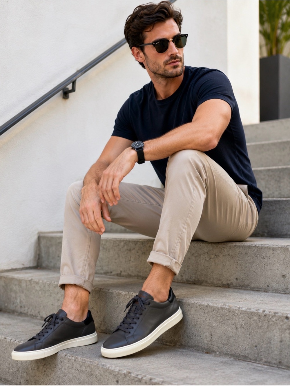 Good Man Brand Gray Leather Sneakers with Black Heel Tab